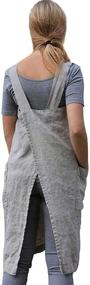 img 2 attached to 👗 Plus Size Cotton Linen Apron Dress with Pockets - Women's Cross Back Pinafore Apron