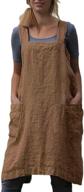 👗 plus size cotton linen apron dress with pockets - women's cross back pinafore apron логотип