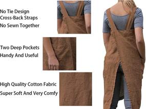 img 1 attached to 👗 Plus Size Cotton Linen Apron Dress with Pockets - Women's Cross Back Pinafore Apron