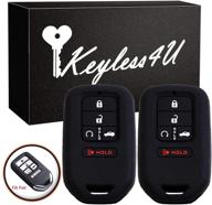 keyless4u 2pcs silicone key fob full case cover protector remote skin for a2c81642600 2015 2016 2017 2018 2019 honda accord civic cr-v crv pilot ex-l touring premium 5 buttons smart key (black) logo