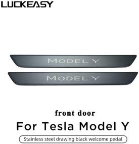 img 4 attached to 🚪 LUCKEASY Tesla Model Y 2020-2021 Stainless Steel Door Sill Protector Threshold Decoration Patch - Front Door Brushed Bright Black - Exterior Auto Accessories