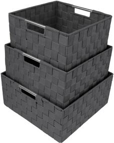 img 3 attached to 📦 Sorbus Gray Woven Storage Box Organizer Set - Stackable Cube Container Tote Basket with Carry Handles