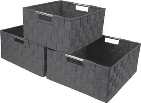 img 4 attached to 📦 Sorbus Gray Woven Storage Box Organizer Set - Stackable Cube Container Tote Basket with Carry Handles