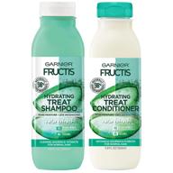 🌿 garnier fructis hydrating treat shampoo and conditioner with aloe, 98% naturally derived ingredients, nourish and hydrate for normal hair, 11.8 oz each logo