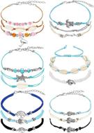 🐢 meekoo 17-piece adjustable boho anklet bracelet set with turtle, starfish, shell, and flamingo charms - beach foot jewelry for women logo