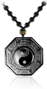 img 1 attached to 🏻 Lucky Hand Carved Black Obsidian Beads Chain Tai Chi Bagua Pendant Necklace: Healing Yin Yang Dragon Phoenix Amulet for Men Women & Protection Jewelry