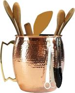 🔨 hammered copper kitchen utensil holder - large solid crock with 10 hooks | 7.5" w x 8.27" h | stylish copper kitchen decor логотип