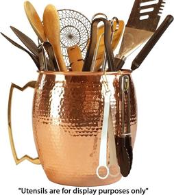 img 3 attached to 🔨 Hammered Copper Kitchen Utensil Holder - Large Solid Crock with 10 Hooks | 7.5" W x 8.27" H | Stylish Copper Kitchen Decor