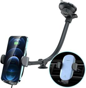 img 4 attached to 📱 Wireless Car Charger Mount: Upgraded 15W Gooseneck Qi Fast Charging Windshield Car Phone Mount - Iron Gray