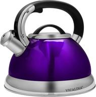 🪅 vicalina tea kettle: whistling stovetop teapot with one-touch switch button - 2.8quart/3liter stainless steel, metallic purple logo
