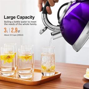 img 1 attached to 🪅 VICALINA Tea Kettle: Whistling Stovetop Teapot with One-Touch Switch Button - 2.8Quart/3Liter Stainless Steel, Metallic Purple