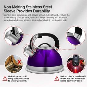 img 2 attached to 🪅 VICALINA Tea Kettle: Whistling Stovetop Teapot with One-Touch Switch Button - 2.8Quart/3Liter Stainless Steel, Metallic Purple