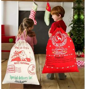 img 4 attached to OurWarm Personalized Santa Sacks Bags - Large Christmas Canvas Bags for Kids, 27 x 20 Inch with Drawstring - Ideal Santa Bags for Gifts