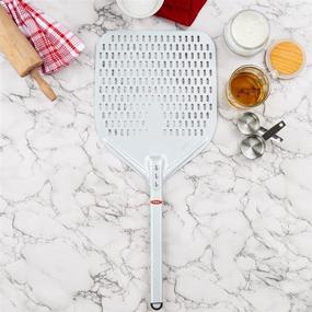 img 1 attached to 🍕 TKC 12 inch Pizza Peel - Outdoor Pizza Oven Wood Fired - Perforated Metal Spatula - Compact Design - 26 Inch Length (Silver/Gray)