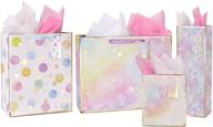 🎁 assorted sizes 4-pack gift bags with handles & tissue paper – reusable colorful polka dots, stripes, and stars pattern – perfect for parties, birthdays, mother's day, weddings, and any occasion logo