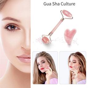 img 1 attached to 🌹 Rose Quartz Jade Roller and Gua Sha Set - Natural Stone Face Roller and Massager Tools for Relaxation and Anti-Aging - Reduce Fine Lines and Wrinkles