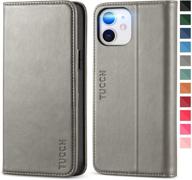 tucch iphone 12/iphone 12 pro 5g case, grey pu leather flip wallet cover with 3 credit card slot, stand folio design [soft tpu protective interior case] compatible with 6.1-inch iphone 12/iphone 12 pro logo