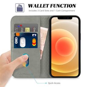 img 2 attached to TUCCH iPhone 12/iPhone 12 Pro 5G Case, Grey PU Leather Flip Wallet Cover with 3 Credit Card Slot, Stand Folio Design [Soft TPU Protective Interior Case] Compatible with 6.1-inch iPhone 12/iPhone 12 Pro