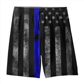 img 3 attached to 🩳 LAIUE Boys' Kids' Short Swim Trunks Grunge Blue Line American Flag Beach Shorts - 3D Printed, Waterproof, Quick Dry Board Shorts