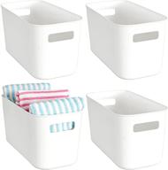 🗄️ yopay 4 pack plastic storage bin with handle - white organizer for bathroom and kitchen: ideal for hand soaps, body wash, shampoos, lotions, conditioners, hand towels, cosmetics, snacks, and seasonings логотип