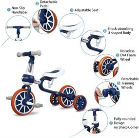 img 2 attached to 🚲 3-in-1 Kids Tricycles for 1-4 Years Old with Pedal and Training Wheels, Blue Baby Balance Bike Toys for 2 Year Old Boys/Girls, Infant Toddler First Birthday New Year