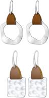 boho square dangle drop earrings for girls - geometric irregular round pu leather ear jewelry logo