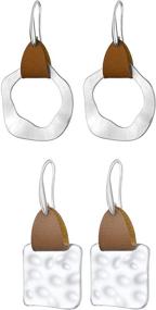 img 2 attached to Boho Square Dangle Drop Earrings for Girls - Geometric Irregular Round PU Leather Ear Jewelry