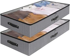 img 4 attached to 👠 WiseLife Large Foldable Shoe Storage Organizers (2-Pack) - Under Bed Storage Bins Containers with Clear Lid, Sturdy Riveted Handles, 2-Way Zippers, Rigid Structure - 33x17x6 in