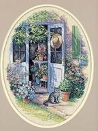 🌻 garden door counted cross stitch kit by dimensions needlecrafts logo