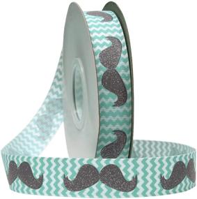 img 1 attached to 🎀 Лента Mustache Chevron Glitter Grosgrain от Morex Ribbon, 7/8 дюйма, 25-ярдовая катушка, цвет Tiara Blue - элегантная ремесленная лента для украшения и упаковки подарков