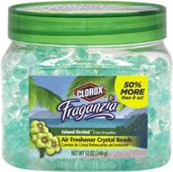 🌺 clorox bb0151 fraganzia crystal beads air freshener - long-lasting gel beads air freshener in island orchid scent for home, bathroom, or car, 12 oz logo