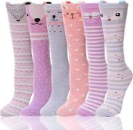 подарок для детей: 6 пар веселых коленных носков с животными узорами для девочек - длинные сапоги, высокие, милые, безумные, смешные (возраст 3-12 лет) логотип