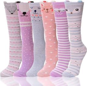 img 4 attached to Подарок для детей: 6 пар веселых коленных носков с животными узорами для девочек - длинные сапоги, высокие, милые, безумные, смешные (возраст 3-12 лет)
