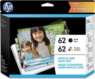 hp 62 ink cartridges with assorted photo paper for hp envy and officejet series (black, tri-color) - compatible with envy 5500, 5600, 7600 and officejet 200, 250, 258, 5700, 8040 - c2p04an c2p06an logo