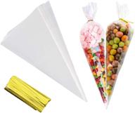 🎁 goetor cone bag set of 100: clear cello treat bags, 14.57 by 7 inch triangle goody bags with twist ties for favors, christmas, popcorn, candies, handmade logo
