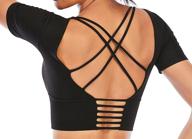 👚 ecupper womens long sleeve crop top with strappy back, padded bust, backless design, thumb hole | ideal for yoga, workout, fitness логотип