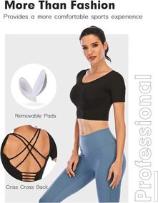 img 3 attached to 👚 ECUPPER Womens Long Sleeve Crop Top with Strappy Back, Padded Bust, Backless Design, Thumb Hole | Ideal for Yoga, Workout, Fitness