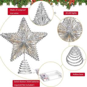 img 1 attached to 🌟 Aoriher 20 Light 10 Inches Christmas Star Tree Toppers: Stunning Silver LED-illuminated Battery-Operated Tree Topper for Festive Holiday Decor