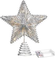🌟 aoriher 20 light 10 inches christmas star tree toppers: stunning silver led-illuminated battery-operated tree topper for festive holiday decor logo
