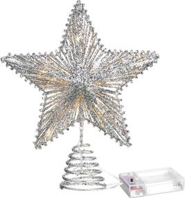 img 4 attached to 🌟 Aoriher 20 Light 10 Inches Christmas Star Tree Toppers: Stunning Silver LED-illuminated Battery-Operated Tree Topper for Festive Holiday Decor