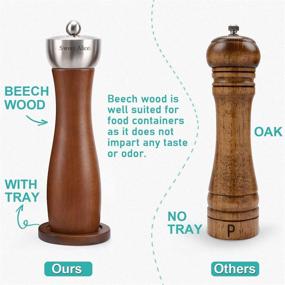 img 2 attached to Refillable Salt and Pepper Grinders Set - Beech Wood Pepper Mill with Ceramic Mechanism - Solid, Durable Salt Grinders for Sea Salt and Black Peppercorn (8'' Brown Set of 2)