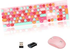img 4 attached to 🔥 E'LIXEFE Wireless Keyboard and Mouse Combo: Retro Typewriter Keycaps with Cute Round Design, Ergonomic and Backlit - Perfect for Computer, Laptop, Desktop, PC, Mac (Blue & Pink Mixed-Color)