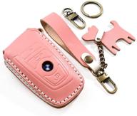 🔑 kvr [2021 new] genuine leather key fob case cover & keychain for bmw 1 2 3 4 5 6 7 series x1 x2 x3 x5 x6, etc. (cowhide) logo