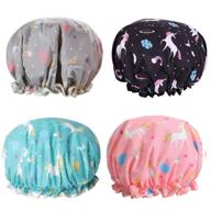 🚿 waterproof double layer shower caps: 4 pack of reusable bath caps for women logo