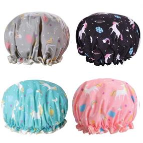 img 4 attached to 🚿 Waterproof Double Layer Shower Caps: 4 Pack of Reusable Bath Caps for Women