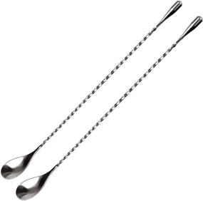 img 4 attached to 🍸 Professional Cocktail Bar Mixing Spoon Set - Stainless Steel (12 Inches) Japanese Style Teardrop End Design - Pack of 2