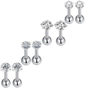 img 2 attached to 💎 Sensitive Ears Tragus Cartilage Earrings Set - 16 Gauge Stainless Steel Diamond Studs with Cubic Zirconia, Screw-On Backs for Helix Piercing