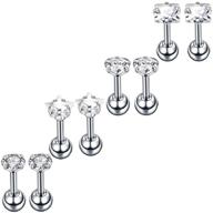 💎 sensitive ears tragus cartilage earrings set - 16 gauge stainless steel diamond studs with cubic zirconia, screw-on backs for helix piercing logo