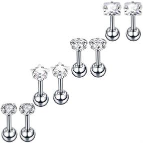 img 3 attached to 💎 Sensitive Ears Tragus Cartilage Earrings Set - 16 Gauge Stainless Steel Diamond Studs with Cubic Zirconia, Screw-On Backs for Helix Piercing