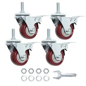 img 4 attached to 🔴 Finnhomy Swivel Caster Wheels 2 Inch Heavy Duty with Brake Set of 4 Premium Polyurethane Wheels - 800 lbs Load Bearing, Red